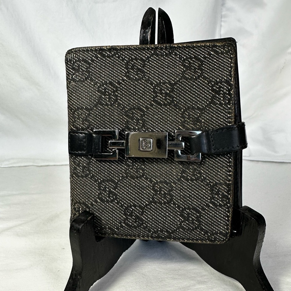 Gucci Jackie GG Logo Canvas Leather Bifold Wallet EUC